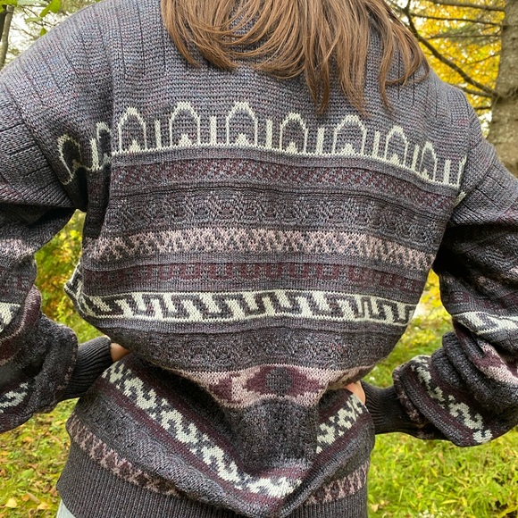 Vintage INXS whool sweater Grandpa style purple size M - Picture 5 of 8